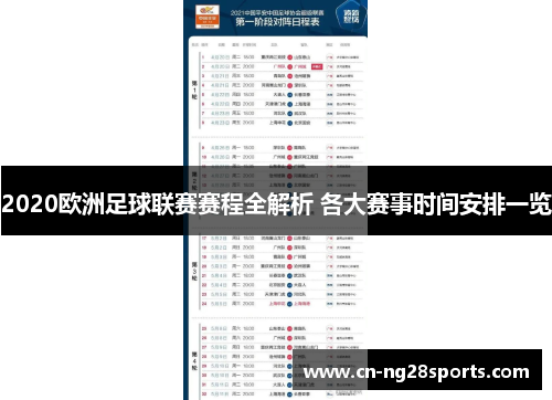 2020欧洲足球联赛赛程全解析 各大赛事时间安排一览
