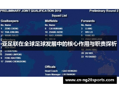 亚足联在全球足球发展中的核心作用与职责探析